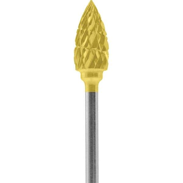 Made in USA - 1/4" Cut Diam, 0.0925" Shank Diam, Flame Head Double Cut Burr - Carbide, 1/2" LOC, 2" OAL - Industrial Tool & Supply