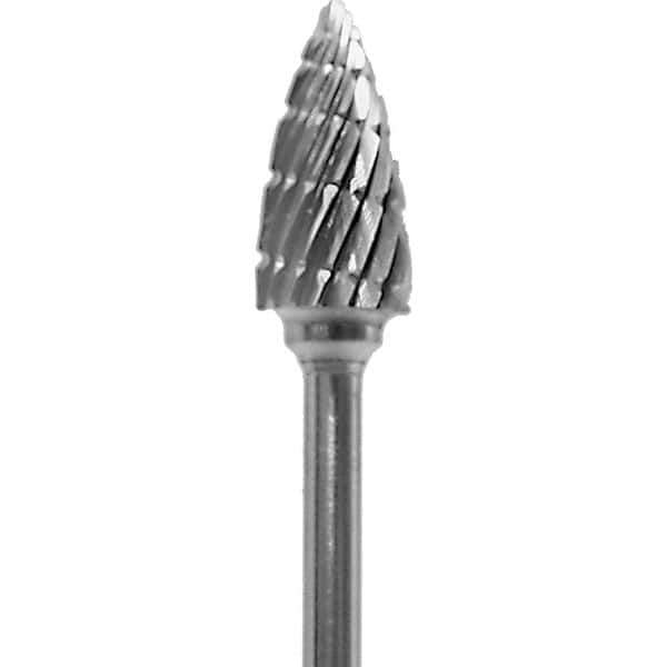 Made in USA - 1/4" Cut Diam, 0.0925" Shank Diam, Tree Head Double Cut Burr - Carbide, 1/2" LOC, 2" OAL - Industrial Tool & Supply