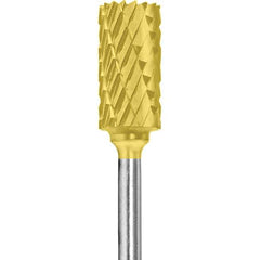 Made in USA - 1/4" Cut Diam, 0.0925" Shank Diam, Cylinder Head Double Cut Burr - Carbide, 1/2" LOC, 2" OAL - Industrial Tool & Supply