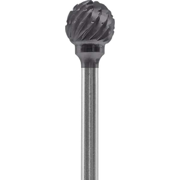 Made in USA - 1/4" Cut Diam, 0.0925" Shank Diam, Ball Head Chipbreaker Cut Burr - Carbide, 1/4" LOC, 1-3/4" OAL - Industrial Tool & Supply