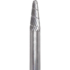 Made in USA - 1/4" Cut Diam, 1/4" Shank Diam, Cone Head Fastmill Cut Burr - Carbide, 5/8" LOC, 2" OAL - Industrial Tool & Supply