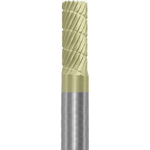 Made in USA - 1/4" Cut Diam, 1/4" Shank Diam, Cylinder Head Double Cut Burr - Carbide, 5/8" LOC, 2" OAL - Industrial Tool & Supply