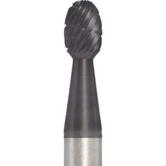 Made in USA - 1/4" Cut Diam, 1/4" Shank Diam, Oval Head Double Cut Burr - Carbide, 3/8" LOC, 2" OAL - Industrial Tool & Supply