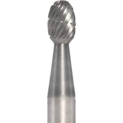 Made in USA - 6mm Cut Diam, 0.2362" Shank Diam, Oval Head Double Cut Burr - Carbide, 9.5mm LOC, 50mm OAL - Industrial Tool & Supply