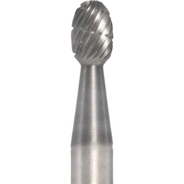 Made in USA - 6mm Cut Diam, 0.2362" Shank Diam, Oval Head Aluma Cut Burr - Carbide, 9.5mm LOC, 50mm OAL - Industrial Tool & Supply