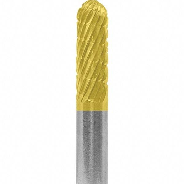Made in USA - 6mm Cut Diam, 0.2362" Shank Diam, Cylinder with Radius Head Double Cut Burr - Carbide, 16mm LOC, 50mm OAL - Industrial Tool & Supply