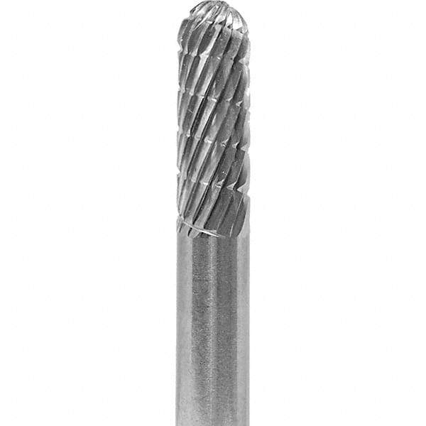 Made in USA - 1/4" Cut Diam, 1/4" Shank Diam, Cylinder with Radius Head Fastmill Cut Burr - Carbide, 5/8" LOC, 2" OAL - Industrial Tool & Supply
