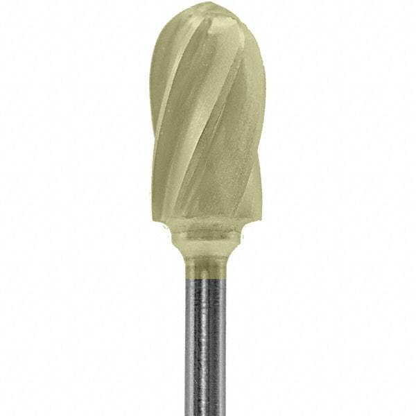 Made in USA - 1/4" Cut Diam, 0.0925" Shank Diam, Cylinder with Radius Head Aluma Cut Burr - Carbide, 1/2" LOC, 2" OAL - Industrial Tool & Supply