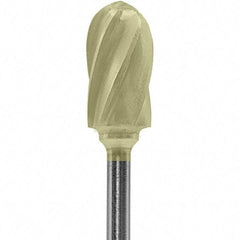 Made in USA - 1/4" Cut Diam, 0.0925" Shank Diam, Cylinder with Radius Head Aluma Cut Burr - Carbide, 1/2" LOC, 2" OAL - Industrial Tool & Supply