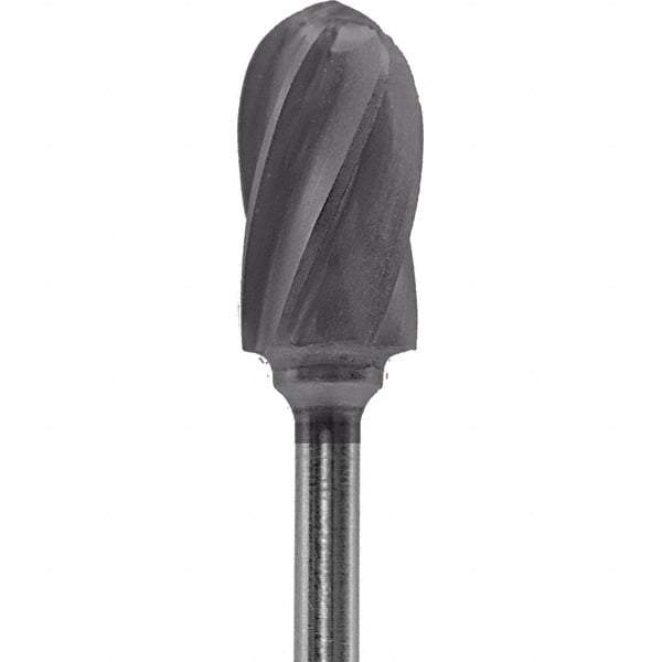 Made in USA - 1/4" Cut Diam, 0.0925" Shank Diam, Cylinder with Radius Head Aluma Cut Burr - Carbide, 1/2" LOC, 2" OAL - Industrial Tool & Supply