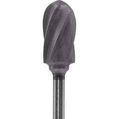 Made in USA - 1/4" Cut Diam, 0.0925" Shank Diam, Cylinder with Radius Head Aluma Cut Burr - Carbide, 1/2" LOC, 2" OAL - Industrial Tool & Supply
