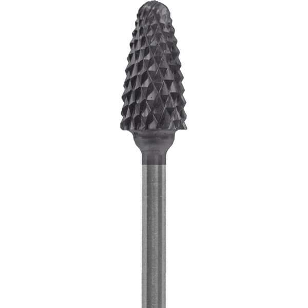 Made in USA - 6mm Cut Diam, 0.0925" Shank Diam, Tree with Radius Head Double Cut Burr - Carbide, 14mm LOC, 52mm OAL - Industrial Tool & Supply