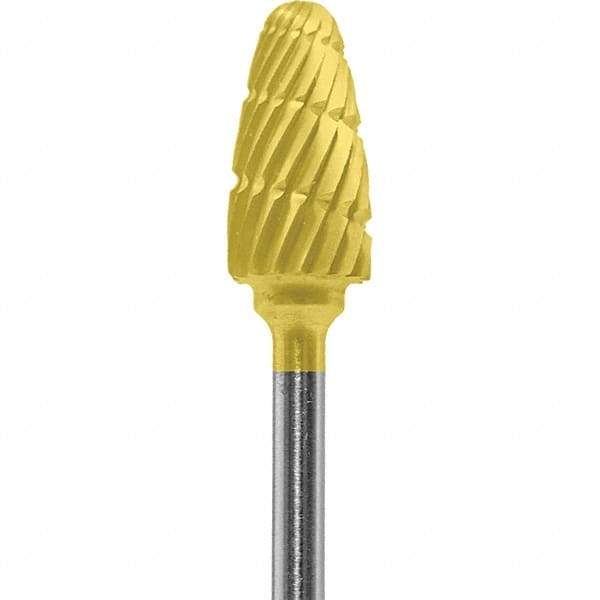 Made in USA - 6mm Cut Diam, 0.0925" Shank Diam, Tree with Radius Head Double Cut Burr - Carbide, 14mm LOC, 52mm OAL - Industrial Tool & Supply