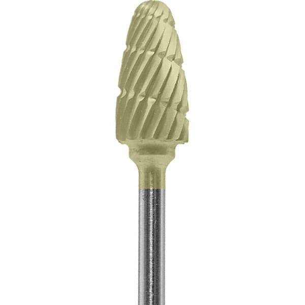 Made in USA - 6mm Cut Diam, 0.0925" Shank Diam, Tree with Radius Head Double Cut Burr - Carbide, 14mm LOC, 52mm OAL - Industrial Tool & Supply