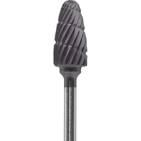 Made in USA - 6mm Cut Diam, 0.0925" Shank Diam, Tree with Radius Head Double Cut Burr - Carbide, 14mm LOC, 52mm OAL - Industrial Tool & Supply