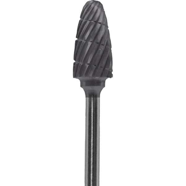 Made in USA - 6mm Cut Diam, 0.0925" Shank Diam, Tree with Radius Head Double Cut Burr - Carbide, 14mm LOC, 52mm OAL - Industrial Tool & Supply