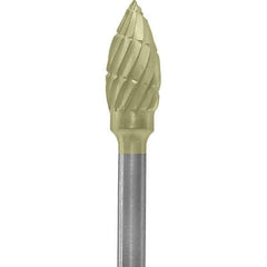 Made in USA - 3/16" Cut Diam, 0.0925" Shank Diam, Flame Head Chipbreaker Cut Burr - Carbide, 3/8" LOC, 1-7/8" OAL - Industrial Tool & Supply