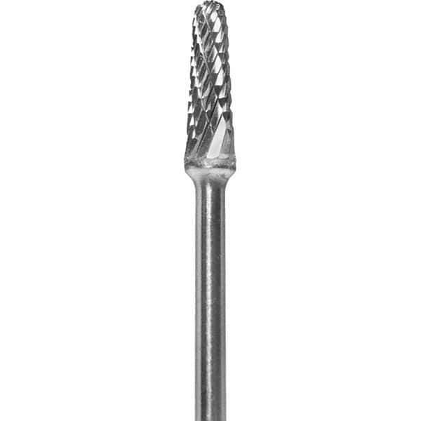 Made in USA - 5/32" Cut Diam, 0.0925" Shank Diam, Cone Head Double Cut Burr - Carbide, 1/2" LOC, 2" OAL - Industrial Tool & Supply