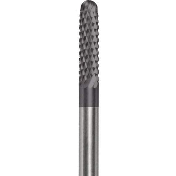 Made in USA - 2.3mm Cut Diam, 0.0925" Shank Diam, Cylinder with Radius Head Double Cut Burr - Carbide, 15mm LOC, 50mm OAL - Industrial Tool & Supply