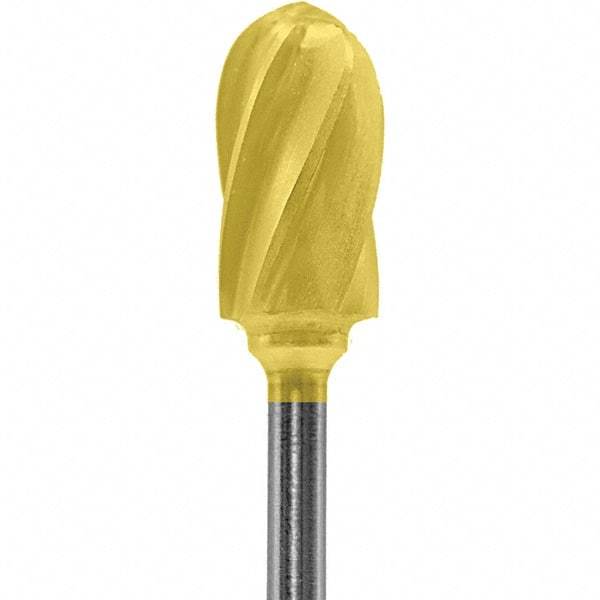 Made in USA - 1/4" Cut Diam, 0.0925" Shank Diam, Cylinder with Radius Head Aluma Cut Burr - Carbide, 1/2" LOC, 2" OAL - Industrial Tool & Supply