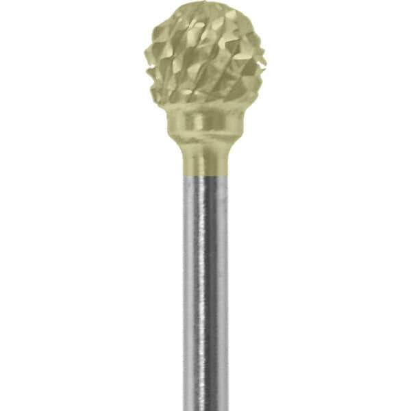 Made in USA - 1/4" Cut Diam, 0.0925" Shank Diam, Ball Head Diamond Cut Burr - Carbide, 1/4" LOC, 1-3/4" OAL - Industrial Tool & Supply