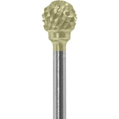 Made in USA - 1/4" Cut Diam, 0.0925" Shank Diam, Ball Head Diamond Cut Burr - Carbide, 1/4" LOC, 1-3/4" OAL - Industrial Tool & Supply