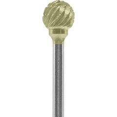 Made in USA - 1/4" Cut Diam, 0.0925" Shank Diam, Ball Head Chipbreaker Cut Burr - Carbide, 1/4" LOC, 1-3/4" OAL - Industrial Tool & Supply