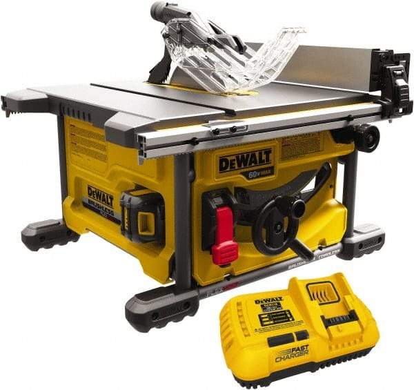 DeWALT - 8-1/4" Blade Diam, Table Saw - 5,800 RPM, 19-1/16" Table Depth x 19-1/16" Table Width, 60 Volts, 3/8" Arbor - Industrial Tool & Supply