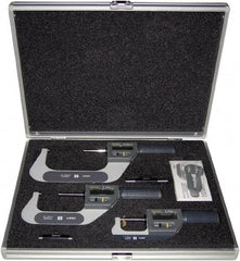 Fowler - 0 to 4" Range, 0.001mm Resolution, IP67, 3 Piece Electronic Outside Micrometer Sets - 0.005mm Accuracy, Ratchet Thimble, Carbide Measuring Face - Industrial Tool & Supply