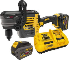 DeWALT - 60 Volt 1/2" Chuck Right Angle Handle Cordless Drill - 0-300 & 0-1200 RPM, Keyed Chuck, 2 Lithium-Ion Batteries Included - Industrial Tool & Supply