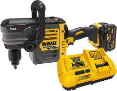 DeWALT - 60 Volt 1/2" Chuck Right Angle Handle Cordless Drill - 0-300 & 0-1200 RPM, Keyed Chuck, 1 Lithium-Ion Battery Included - Industrial Tool & Supply