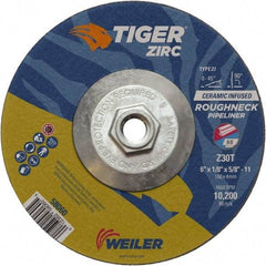 Weiler - 30 Grit, 6" Wheel Diam, 1/8" Wheel Thickness, Type 27 Depressed Center Wheel - Medium Grade, Zirconia Alumina, Resinoid Bond, T Hardness, 10,200 Max RPM - Industrial Tool & Supply