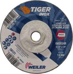 Weiler - 24 Grit, 4-1/2" Wheel Diam, 1/4" Wheel Thickness, Type 27 Depressed Center Wheel - Coarse Grade, Aluminum Oxide, Resinoid Bond, R Hardness, 13,300 Max RPM - Industrial Tool & Supply