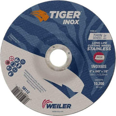 Weiler - 60 Grit, 6" Wheel Diam, 7/8" Arbor Hole, Type 27 Depressed Center Wheel - Medium Grade, Aluminum Oxide, Resinoid Bond, S Hardness, 10,200 Max RPM - Industrial Tool & Supply