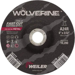 Weiler - 24 Grit, 6" Wheel Diam, 3/32" Wheel Thickness, 7/8" Arbor Hole, Type 27 Depressed Center Wheel - Coarse Grade, Aluminum Oxide, Resinoid Bond, R Hardness, 10,200 Max RPM - Industrial Tool & Supply