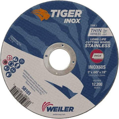 Weiler - 5" 60 Grit Aluminum Oxide Cutoff Wheel - 0.045" Thick, 7/8" Arbor, 12,200 Max RPM, Use with Angle Grinders - Industrial Tool & Supply