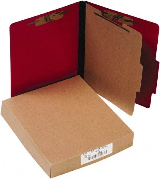 ACCO - 11 x 8 1/2", Letter Size, Executive Red, File Folders with Top Tab - Right of Center Tab Cut Location - Industrial Tool & Supply