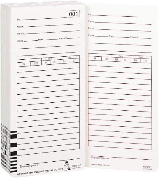 Acroprint Time Recorder - 9/10" High x 3-2/5" Wide Weekly Time Cards - White, Use with Acroprint Model ES1000 - Industrial Tool & Supply