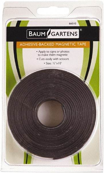 Baum/Gartens - 120" Long x 1/2" Wide x 1/8" Thick Flexible Magnetic Strip - Adhesive Back, Black - Industrial Tool & Supply