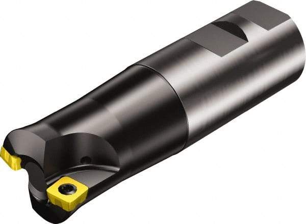 Sandvik Coromant - 1.378" Cut Diam, 8mm Max Depth of Cut, 1-1/4" Shank Diam, 4.282" OAL, Indexable Chamfer & Angle End Mill - Multiple Insert Styles, Weldon Shank, 10° Lead Angle, Through Coolant - Industrial Tool & Supply
