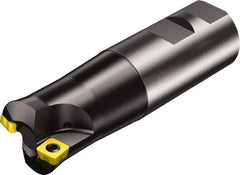 Sandvik Coromant - 1.378" Cut Diam, 8mm Max Depth of Cut, 1-1/4" Shank Diam, 4.282" OAL, Indexable Chamfer & Angle End Mill - Multiple Insert Styles, Weldon Shank, 10° Lead Angle, Through Coolant - Industrial Tool & Supply