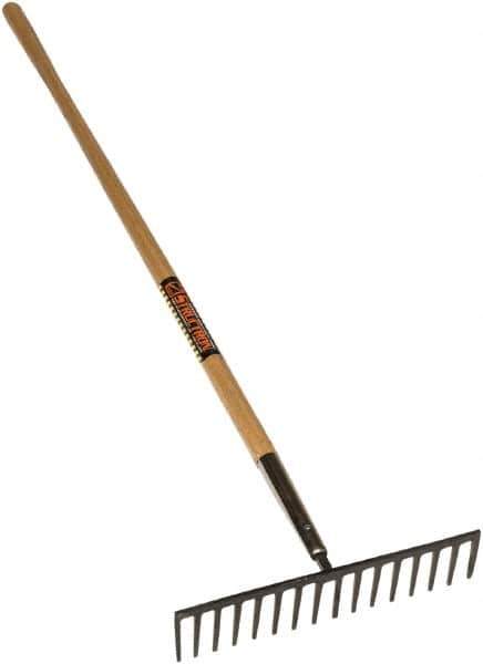 SEYMOUR-MIDWEST - Stone Rake with 62" Straight Wood Handle - 1/2" Blade Width, 16 Tines, 3-1/2" Tine Length - Industrial Tool & Supply