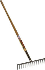 SEYMOUR-MIDWEST - Stone Rake with 66" Straight Wood Handle - 1/2" Blade Width, 14 Tines, 3-1/2" Tine Length - Industrial Tool & Supply