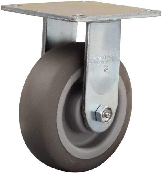 Hamilton - 6" Diam x 2" Wide x 7-1/2" OAH Top Plate Mount Rigid Caster - Rubber Mold on Polyolefin, 410 Lb Capacity, Straight Roller Bearing, 5 x 5-1/2" Plate - Industrial Tool & Supply