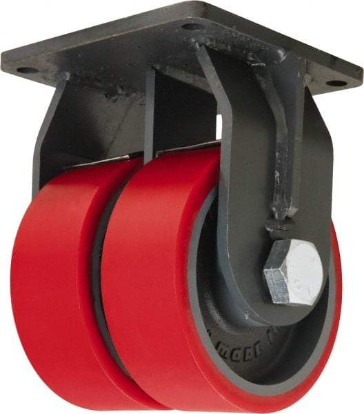 Hamilton - 12" Diam x 3" Wide x 15-1/2" OAH Top Plate Mount Dual Rigid Caster - Polyurethane Mold on Forged Steel, 8,400 Lb Capacity, Tapered Roller Bearing, 8-1/2 x 8-1/2" Plate - Industrial Tool & Supply