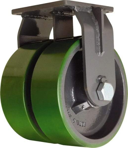 Hamilton - 12" Diam x 3" Wide x 15-1/2" OAH Top Plate Mount Dual Rigid Caster - Polyurethane Mold onto Cast Iron Center, 7,000 Lb Capacity, Straight Roller Bearing, 8-1/2 x 8-1/2" Plate - Industrial Tool & Supply
