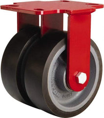 Hamilton - 6" Diam x 2" Wide x 7-3/4" OAH Top Plate Mount Dual Rigid Caster - Polyurethane Mold onto Cast Iron Center, 2,500 Lb Capacity, Sealed Precision Ball Bearing, 4-1/2 x 6-1/2" Plate - Industrial Tool & Supply