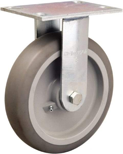 Hamilton - 8" Diam x 2" Wide x 9-1/2" OAH Top Plate Mount Rigid Caster - Rubber Mold on Polyolefin, 500 Lb Capacity, Straight Roller Bearing, 4-1/2 x 6-1/4" Plate - Industrial Tool & Supply