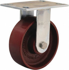 Hamilton - 6" Diam x 2" Wide x 7-1/2" OAH Top Plate Mount Rigid Caster - Cast Iron, 1,250 Lb Capacity, Sealed Precision Ball Bearing, 4-1/2 x 6-1/4" Plate - Industrial Tool & Supply