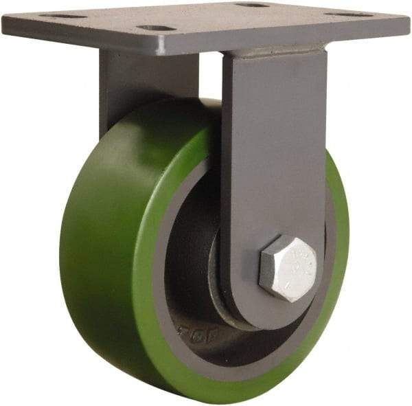 Hamilton - 6" Diam x 2-1/2" Wide x 7-3/4" OAH Top Plate Mount Rigid Caster - Polyurethane Mold onto Cast Iron Center, 1,600 Lb Capacity, Tapered Roller Bearing, 5 x 7" Plate - Industrial Tool & Supply